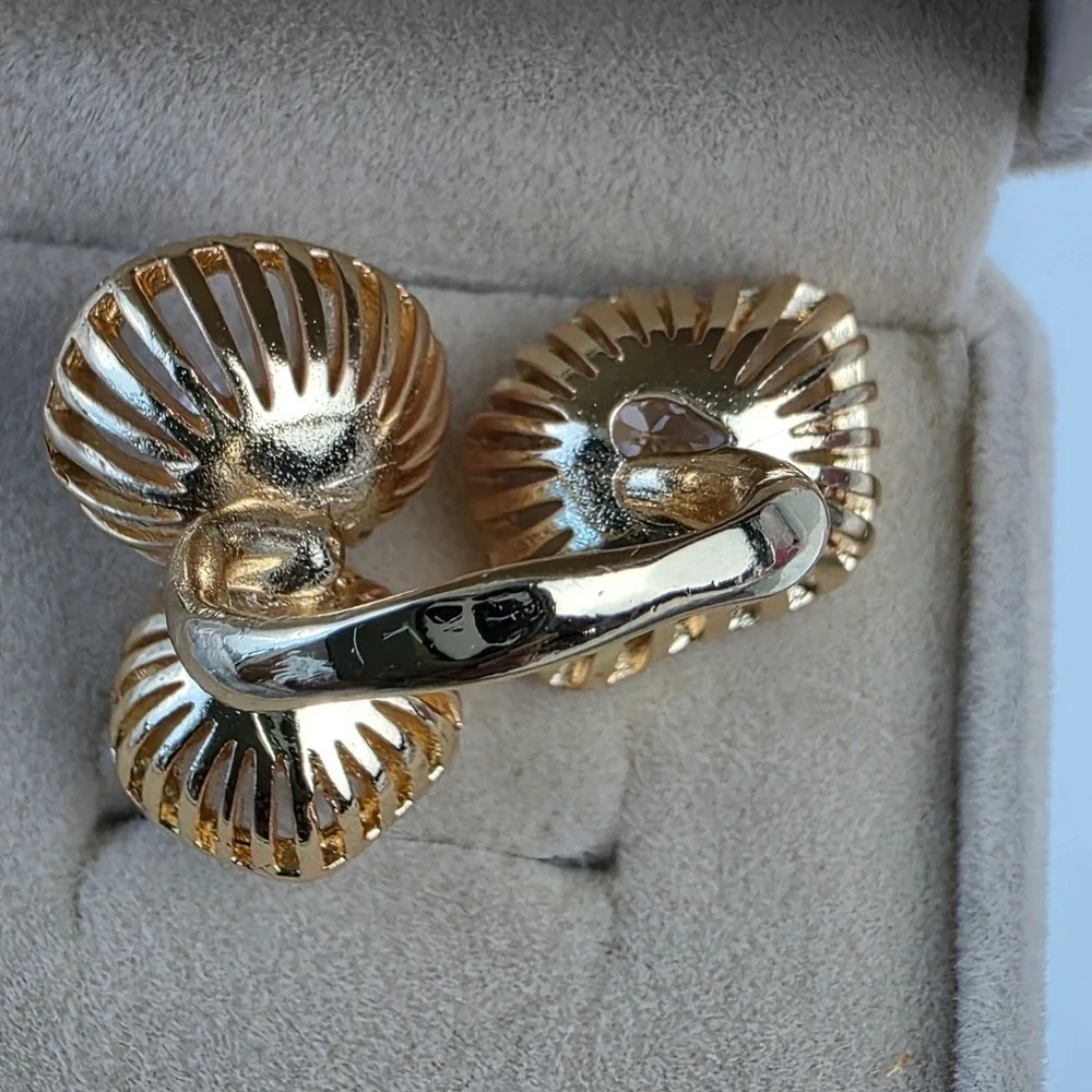 14K Gold Plated Sterling Pearl CZ Ring